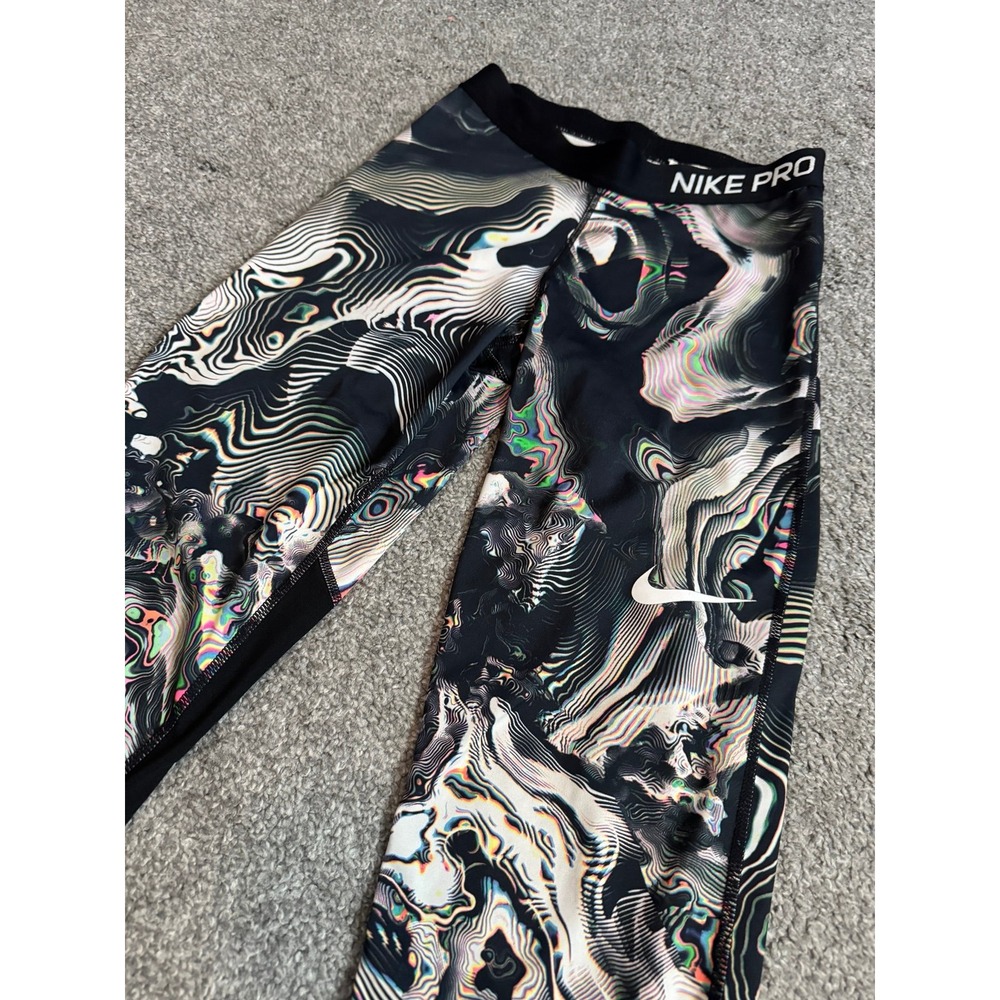 Nike Pro Dri-FIT Capri Leggings Womens Small Black Multi Color 889984-740